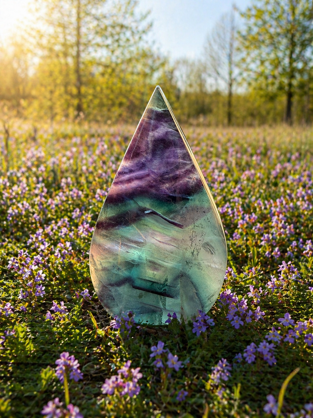 Natural rainbow fluorite flames sculpture showcasing vibrant, colorful fluorite stones shaped into flame figures.