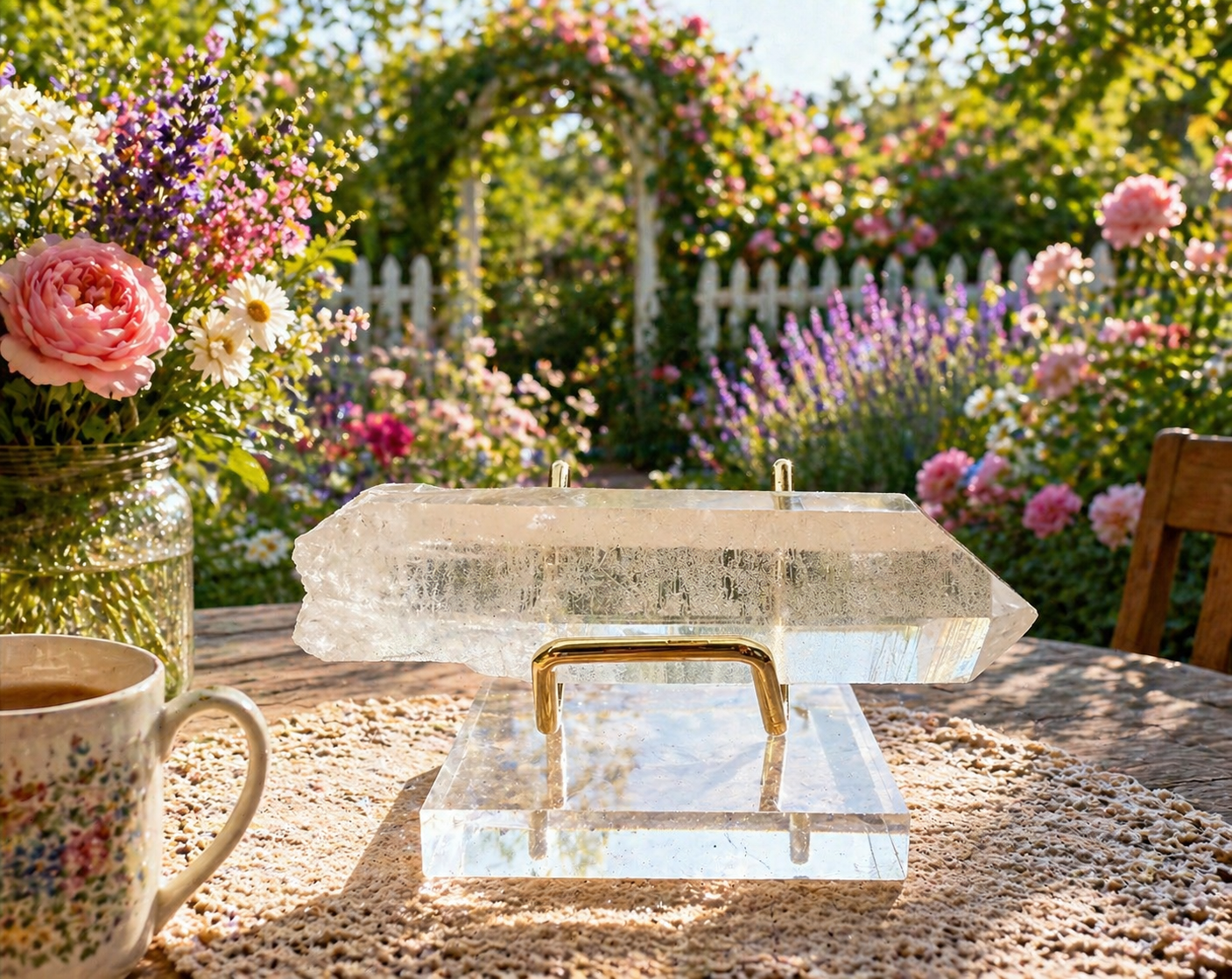 Lemurian Quartz Point crystal from Practical Magic Store, showcasing a clear, natural quartz with distinctive striations and pointed shape.