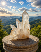 Clear quartz point cluster from Practical Magic Store featuring multiple transparent, pointed quartz crystals arranged together.