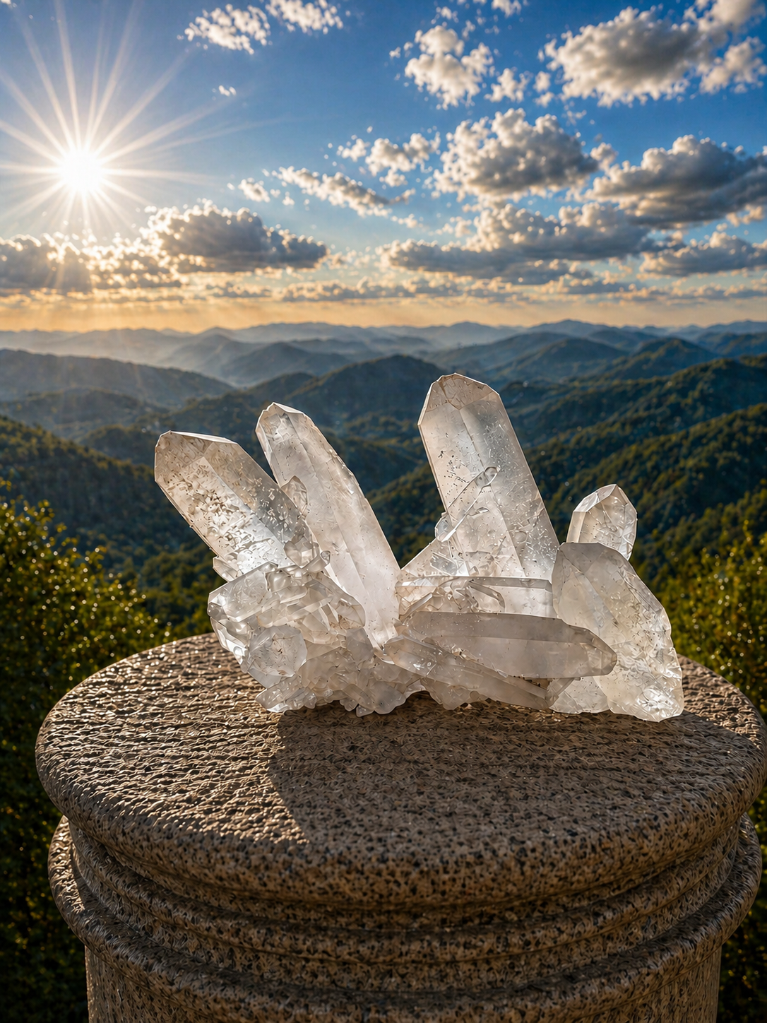 Clear quartz point cluster from Practical Magic Store showing multiple transparent quartz points with natural crystal formations.