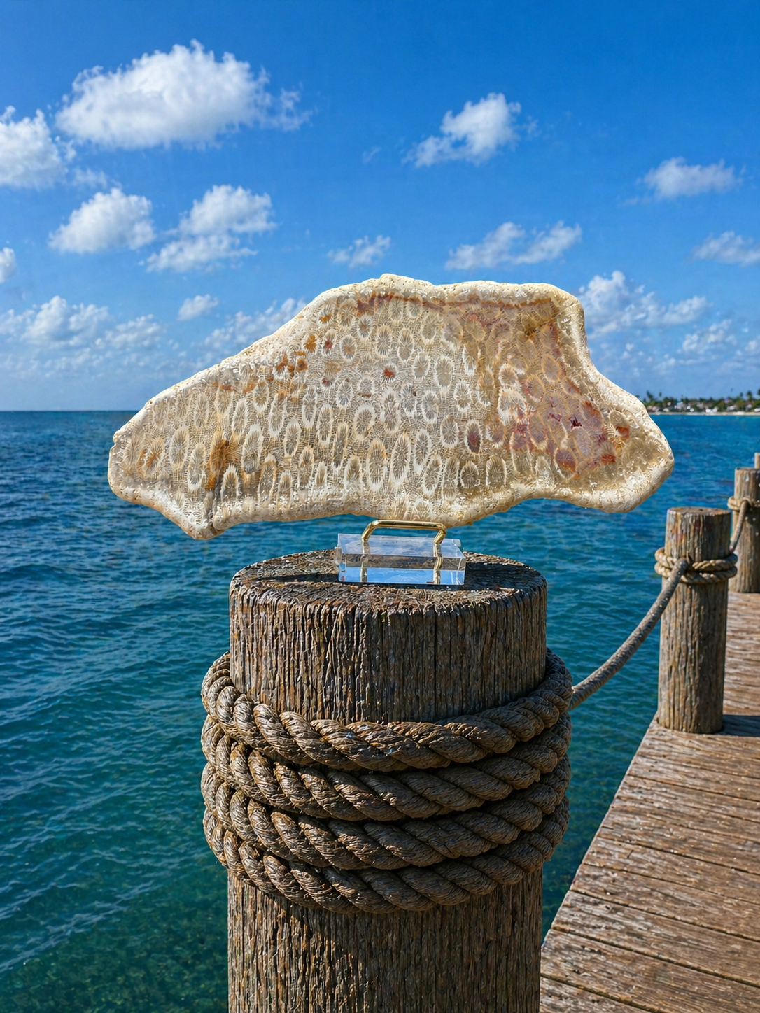 Fossilized coral slabs with intricate natural patterns and earthy tones, suitable for jewelry or decorative crafts.
