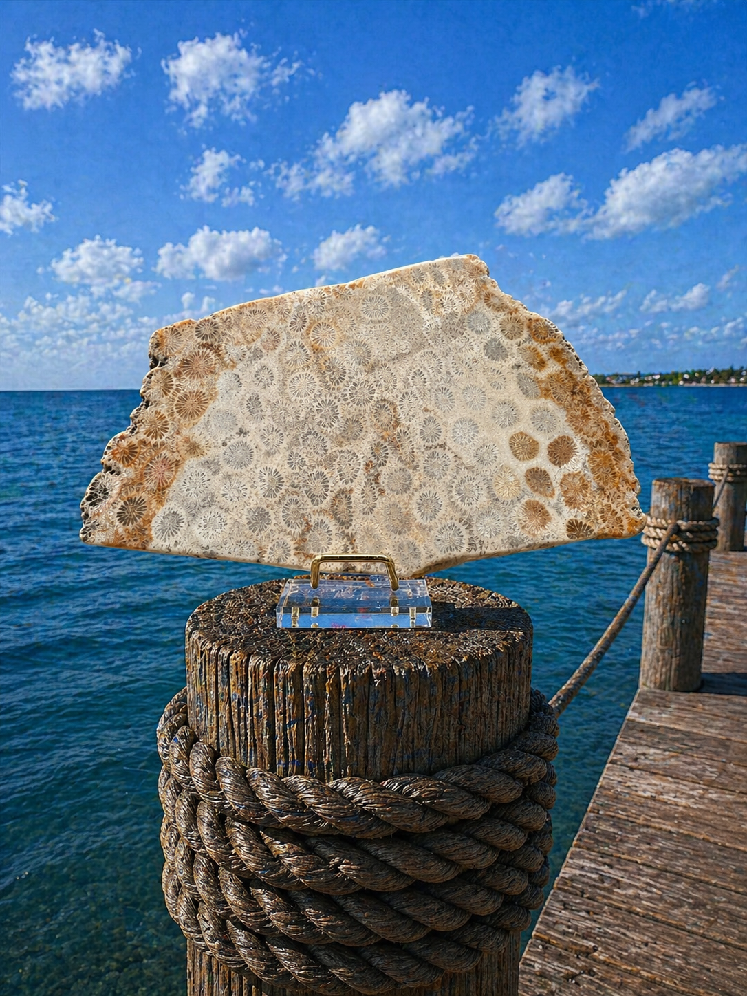 Fossilized coral slabs with intricate natural patterns and warm orange-brown tones, ideal for jewelry or decorative crafts.