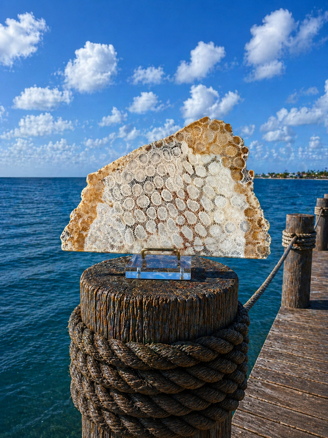 Fossilized coral slabs showing intricate natural patterns and textures, ideal for jewelry making or decorative crafts.