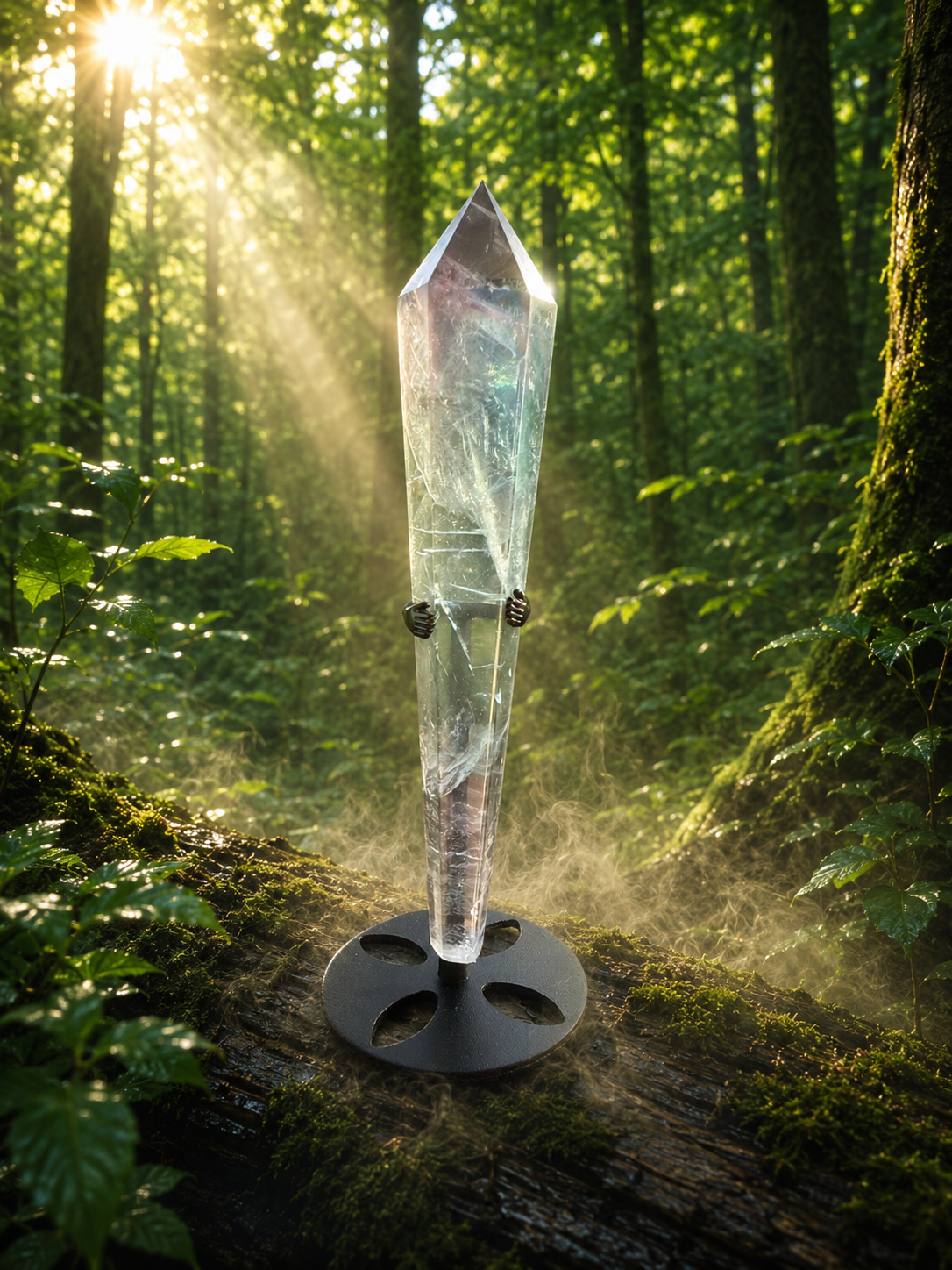 Rainbow fluorite wand from 1 Practical Magic Store featuring vibrant, multicolored crystal with smooth, polished surface.