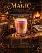 Handpoured soy wax candle from Practical Magic Store, wickless flameless candle in a decorative container.
