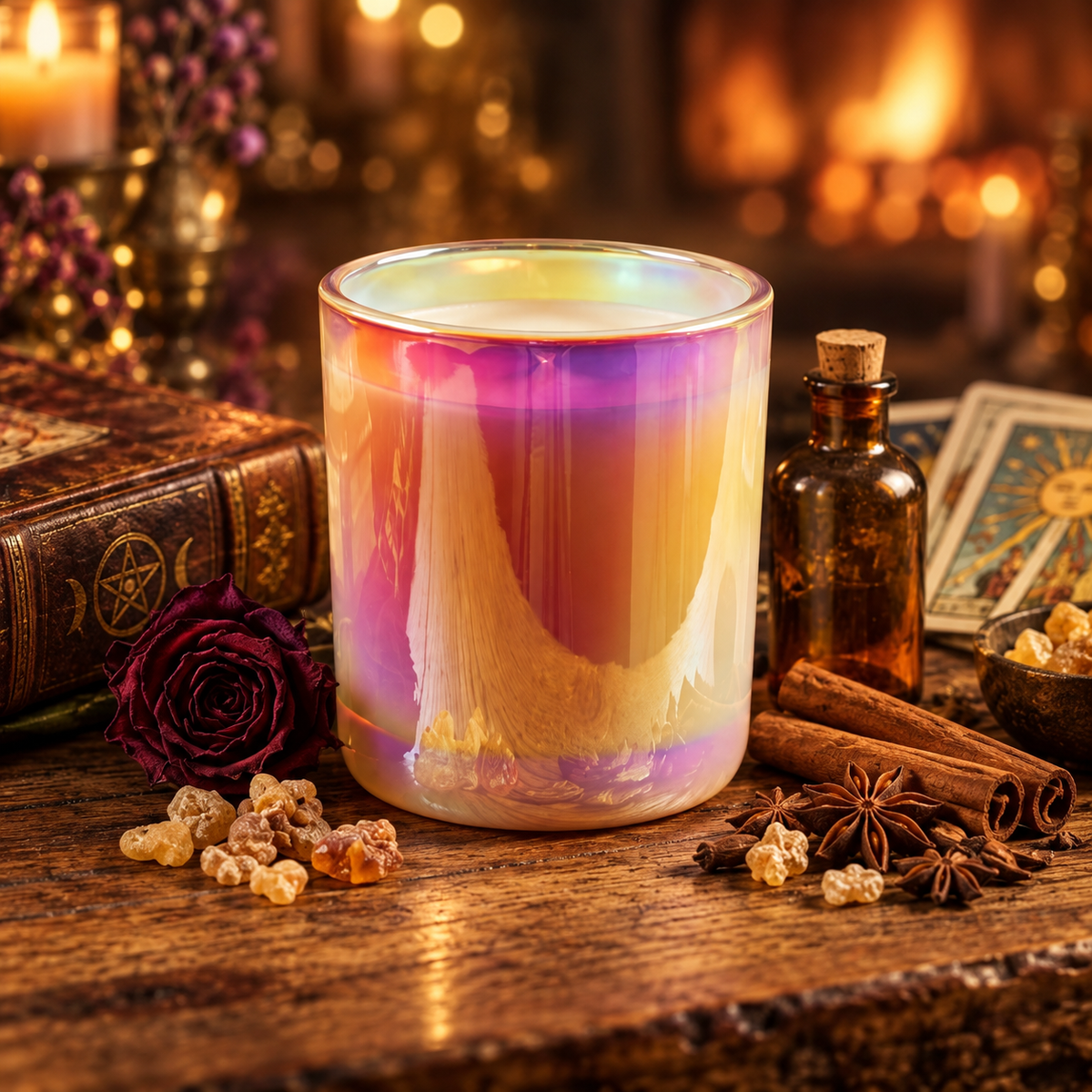 Handpoured soy wax candle from Practical Magic Store, wickless flameless candle with a soft glow and elegant design.