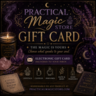 Practical Magic Store gift card, electronic delivery, featuring colorful branding and a value of $25, ideal for gifting.