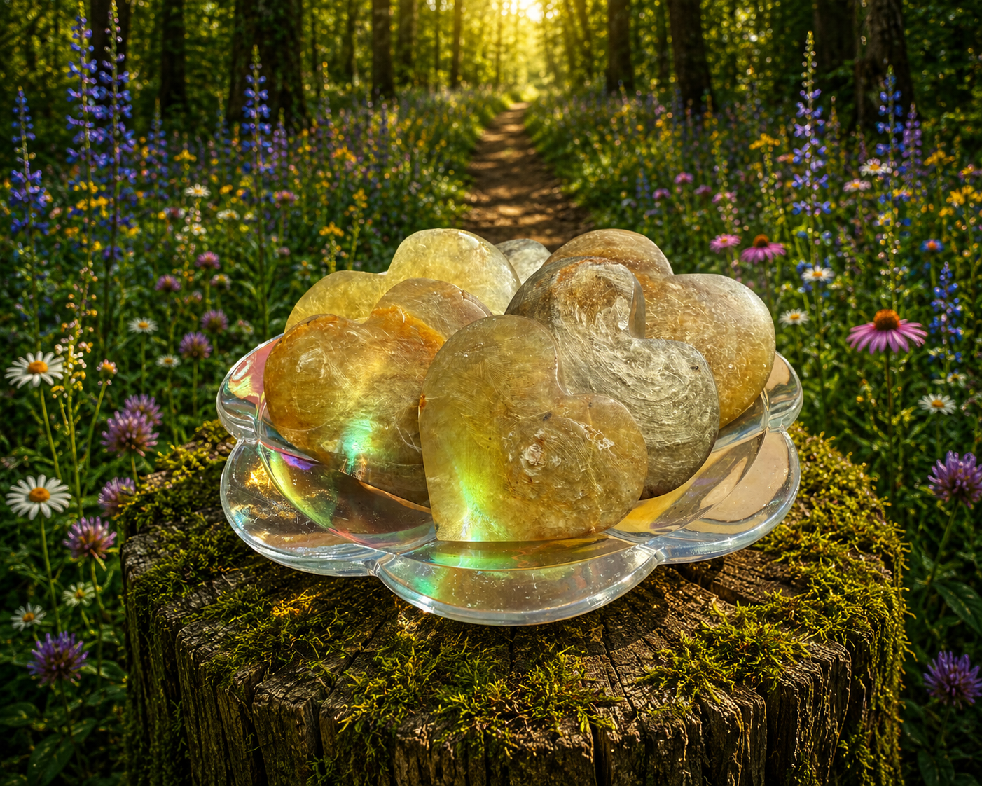 Golden mica heart from 1 Practical Magic Store, a shimmering gold-colored heart-shaped decorative item.