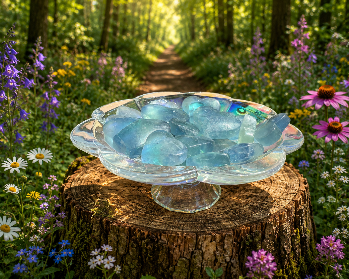 Blue fluorite heart-shaped gemstone, smooth and polished, from 1 Practical Magic Store, showcasing vibrant blue mineral hues.