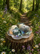 Natural moss agate heart-shaped gemstone with green and brown patterns, smooth polished surface, ideal for jewelry or collection.
