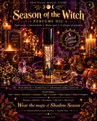Season of the Witch roll-on perfume oil by Practical Magic Store, featuring a sleek glass bottle and mystical branding.