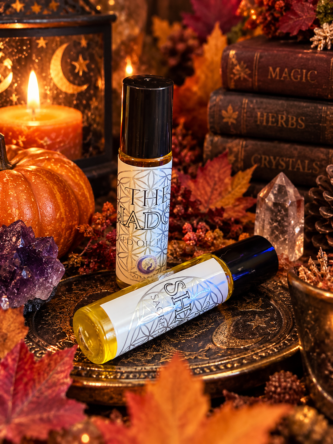 The Shadow perfume by Practical Magic Store featuring a sleek glass bottle with dark-colored liquid and elegant label.