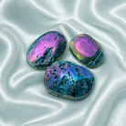 Blue Aura Druzy Sphalerite palmstones featuring vibrant blue aura coating and sparkling druzy texture, ideal for meditation and healing.
