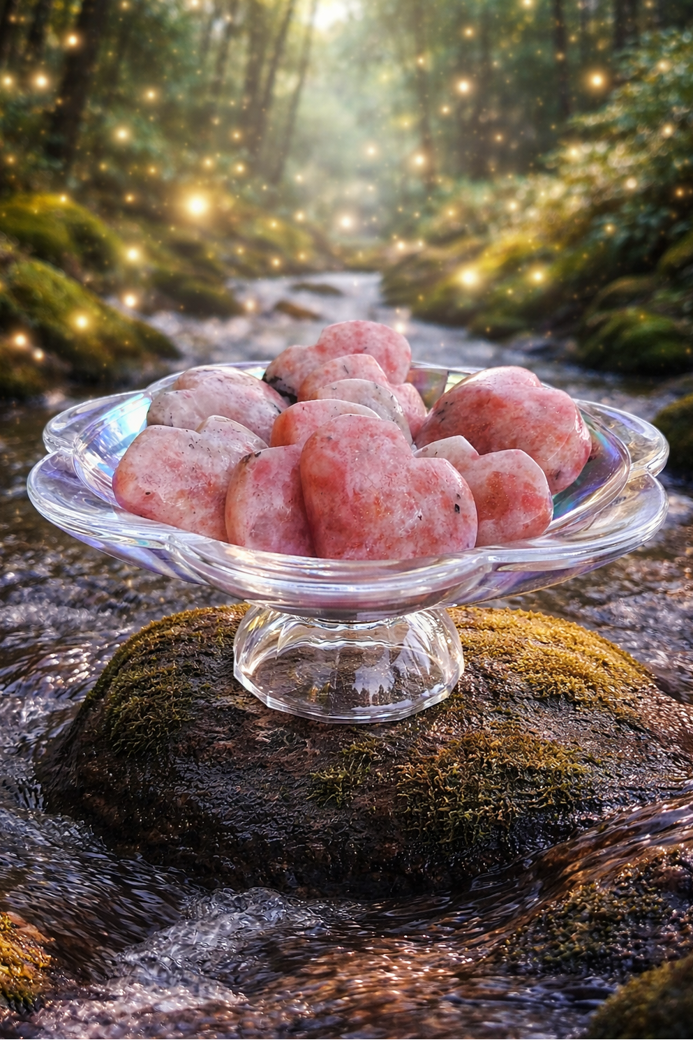 Polished sunstone heart gemstone from 1 Practical Magic Store, showcasing its warm orange hues and natural crystalline sparkle.