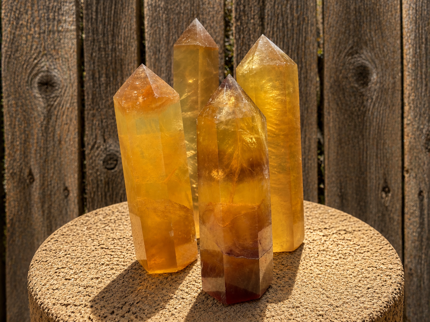 Yellow fluorite tower formed from natural stone, used as a generator and decorative piece in the towers and generators category.