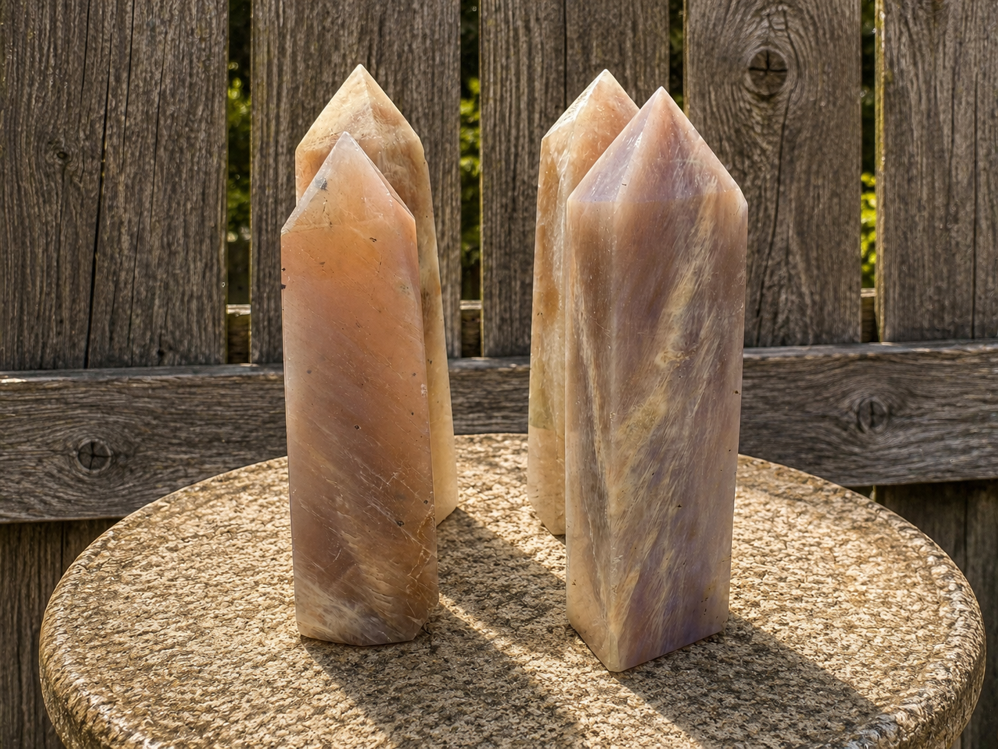 Blue flash moonstone tower crystal from Practical Magic Store, featuring a polished blue moonstone tower for energy and decor.