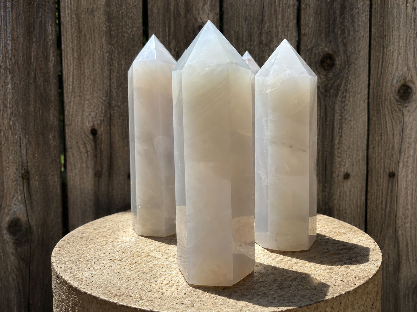 Blue silver rose quartz tower from 1 Practical Magic Store, showcasing polished crystal points for decorative and metaphysical use.