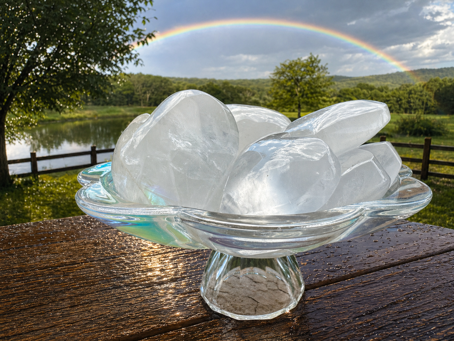 Tumbled and polished clear quartz heart stone, smooth and transparent with natural crystal formations, from Practical Magic Store.