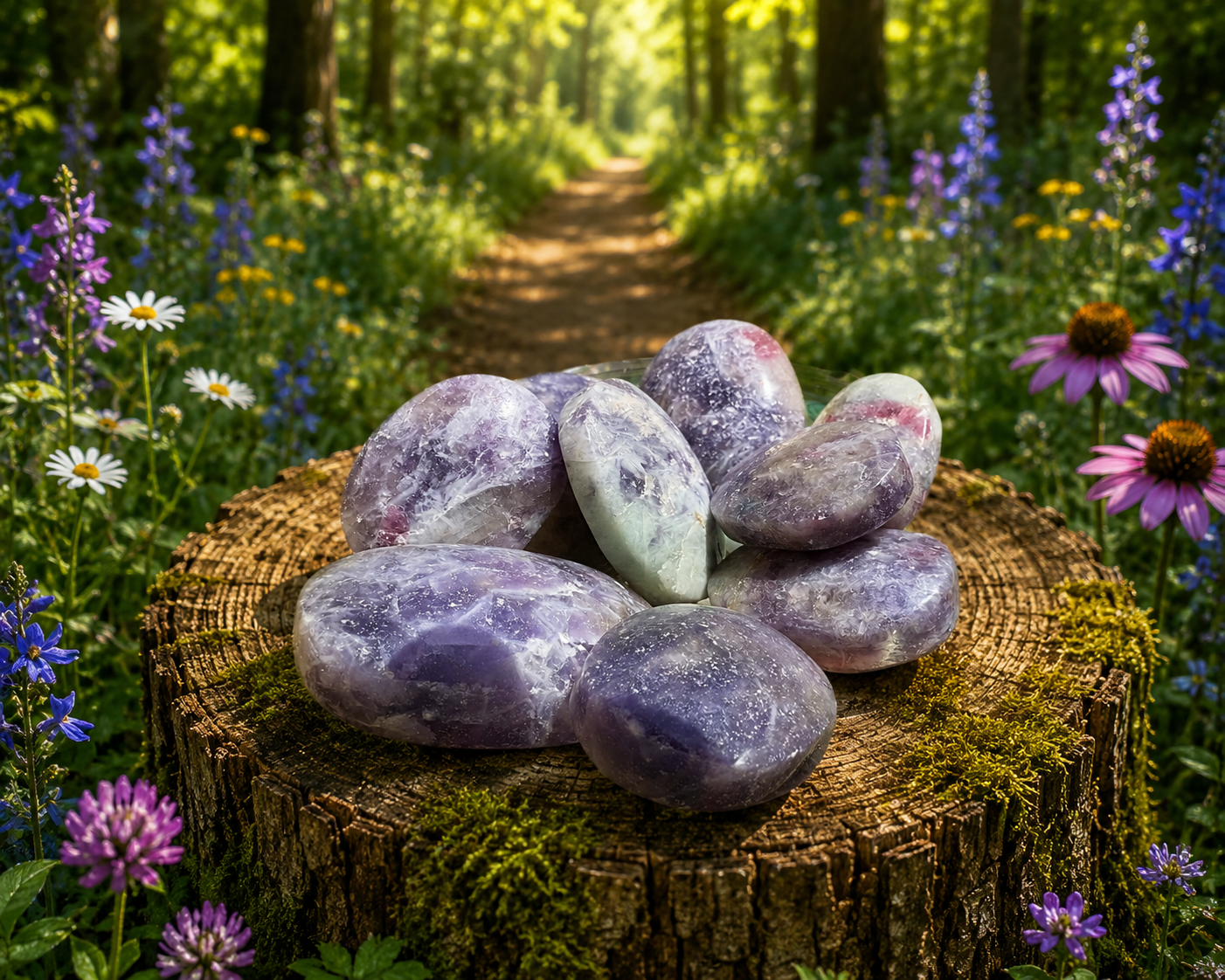 Tumbled and polished unicorn-shaped stone palm from Practical Magic Store, showcasing a smooth, colorful unicorn gemstone.
