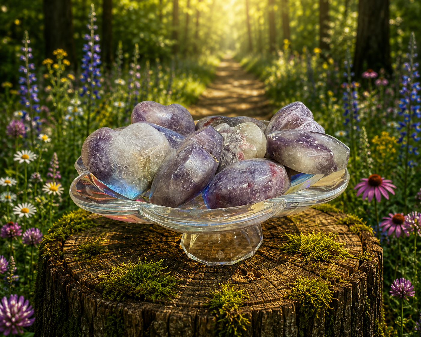 Polished unicorn-shaped stone heart from Practical Magic Store, showcasing smooth, colorful tumbled gemstone with a glossy finish.