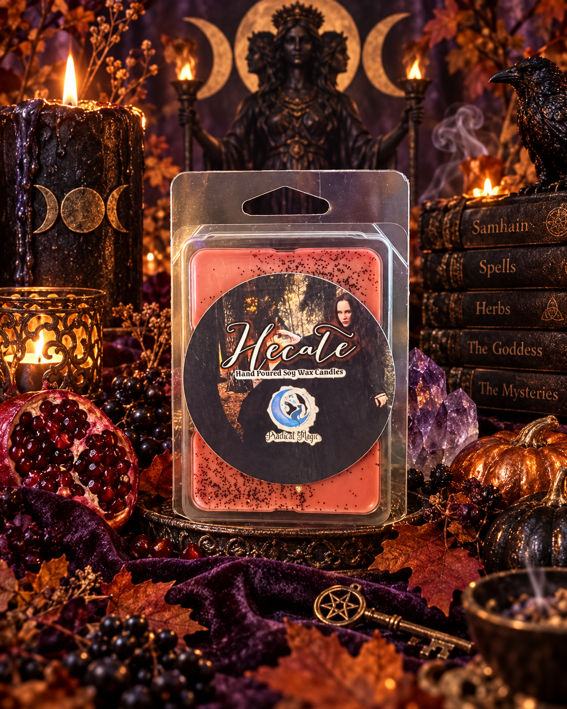 Limited edition Hecate soy wax melts in a decorative packaging, ideal for creating a warm, fragrant atmosphere.