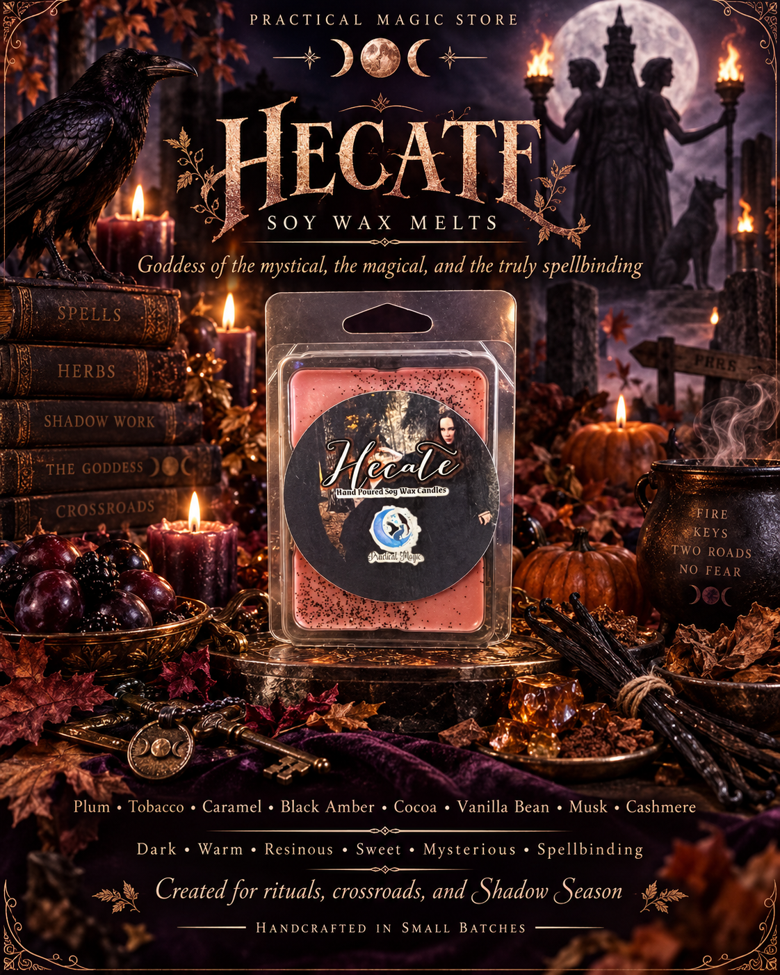 Limited edition Hecate soy wax melts from 1 Practical Magic Store, showing a set of decorative wax melts with mystical packaging.