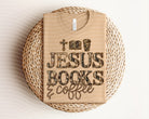 Jesus Books & Coffee graphic tee featuring a printed design of a Bible, coffee cup, and inspirational quote on a casual cotton t-shirt.