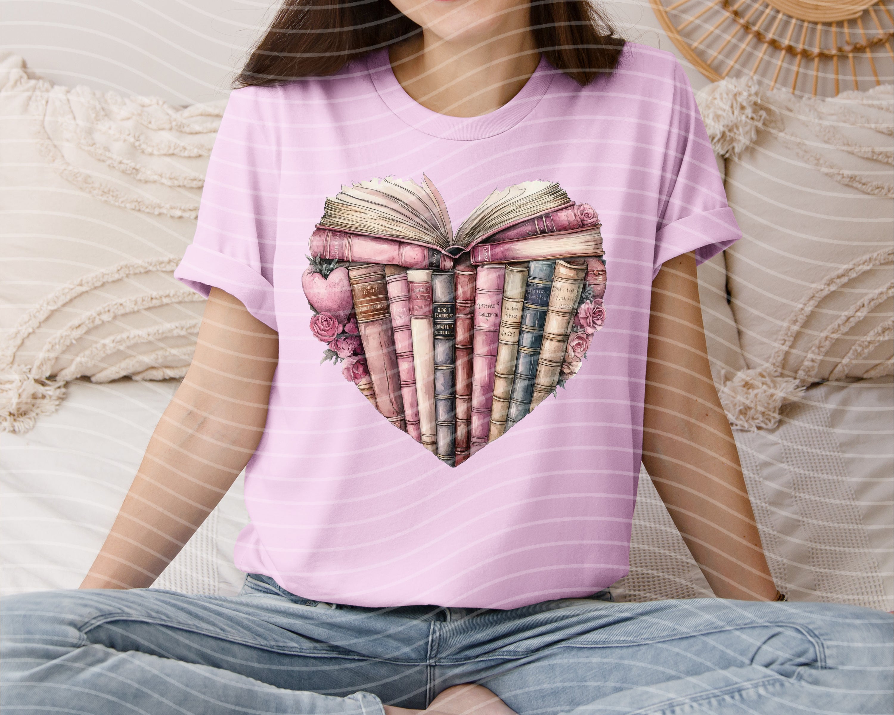 Heart graphic tee in white featuring a book design, from Anchored Grace Boutique's collection of casual graphic tees.