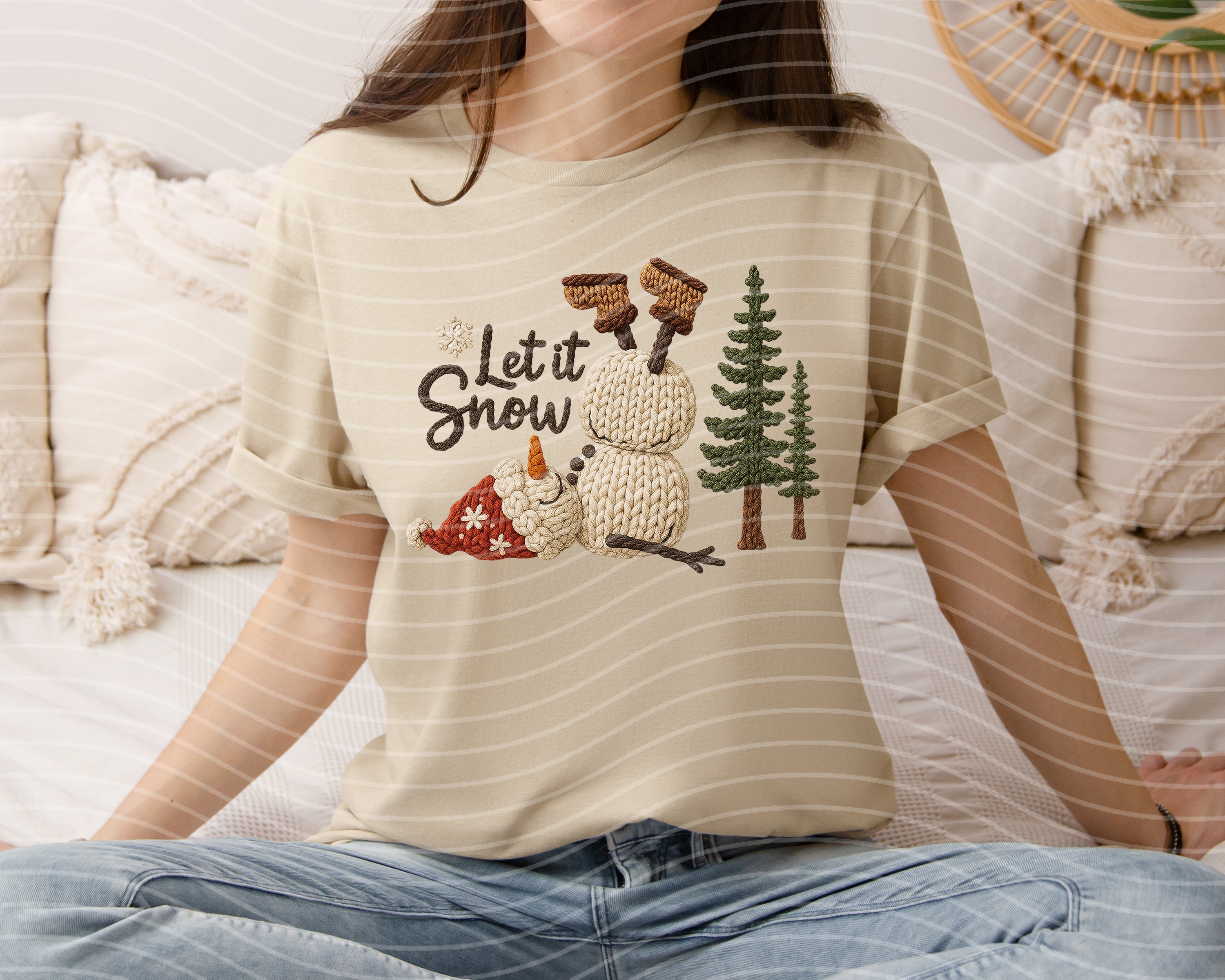 Let It Snow yarn graphic tee by Anchored Grace Boutique, featuring a cozy winter-themed yarn design on a casual graphic tee.