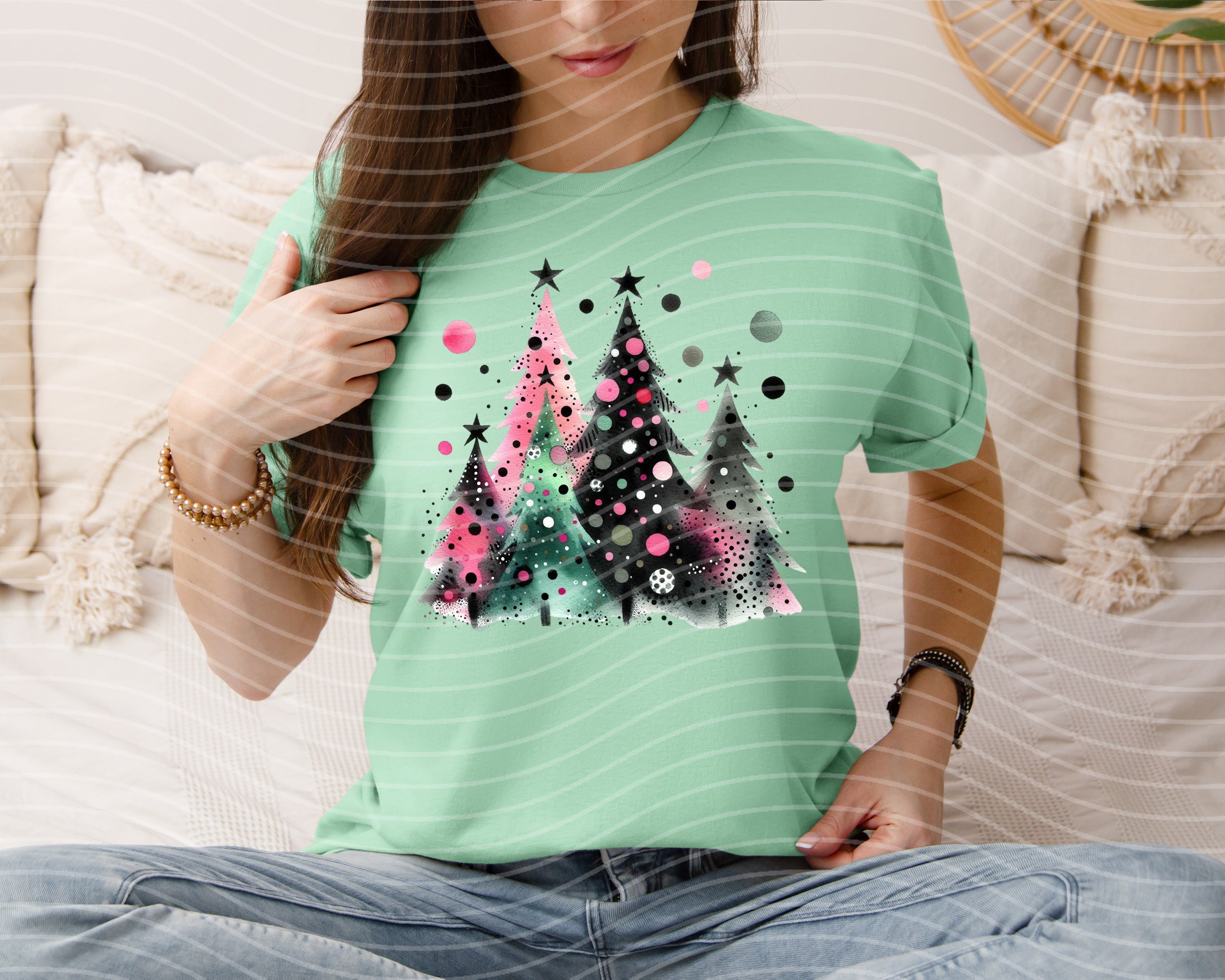Painted Trees graphic tee by Anchored Grace Boutique featuring a colorful tree design on soft cotton fabric.