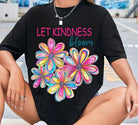 Gray Let Kindness Bloom graphic tee by Anchored Grace Boutique featuring a colorful floral design and uplifting message.