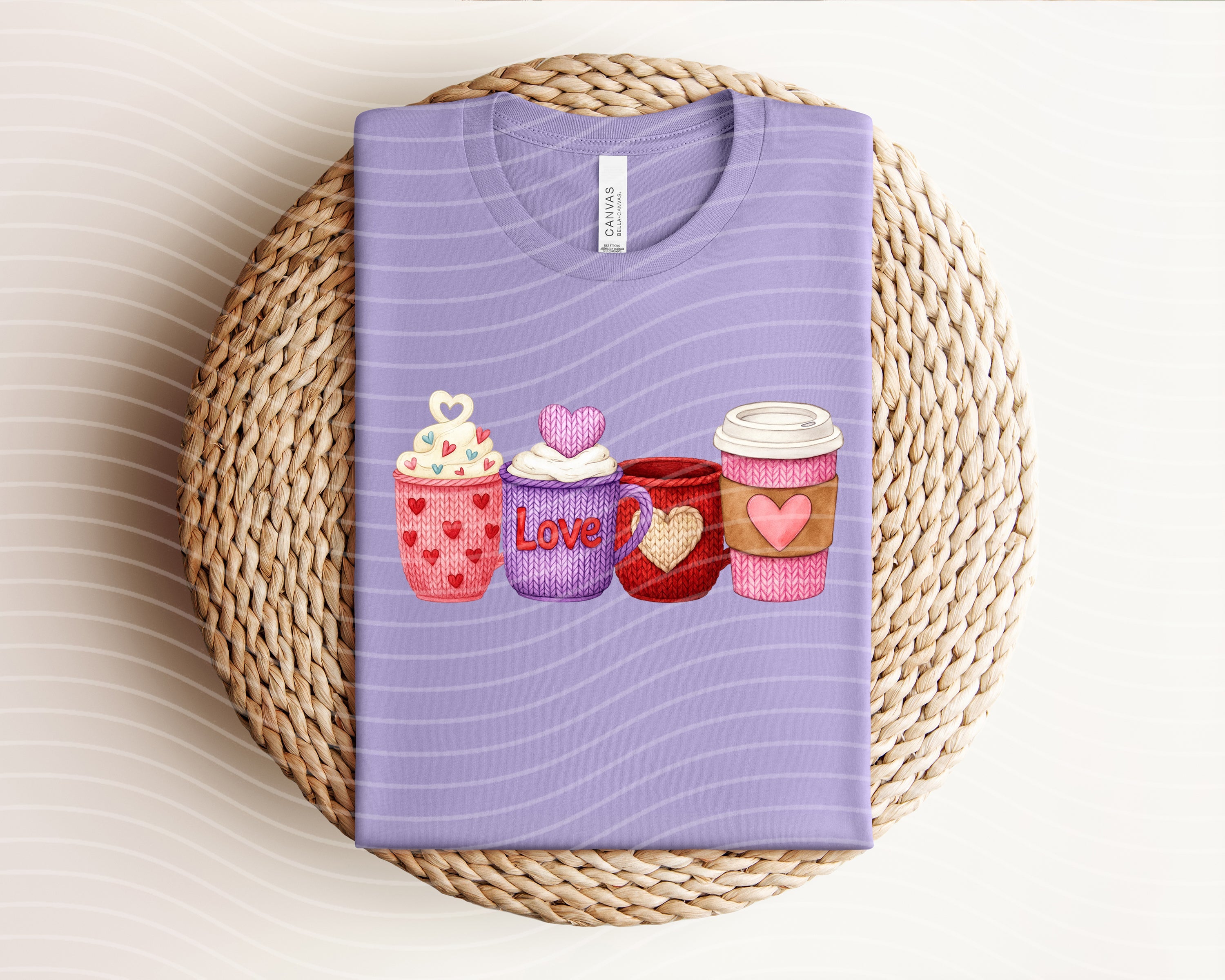 Love Coffee Yarn graphic tee by Anchored Grace Boutique, casual t-shirt featuring colorful yarn and love coffee design.