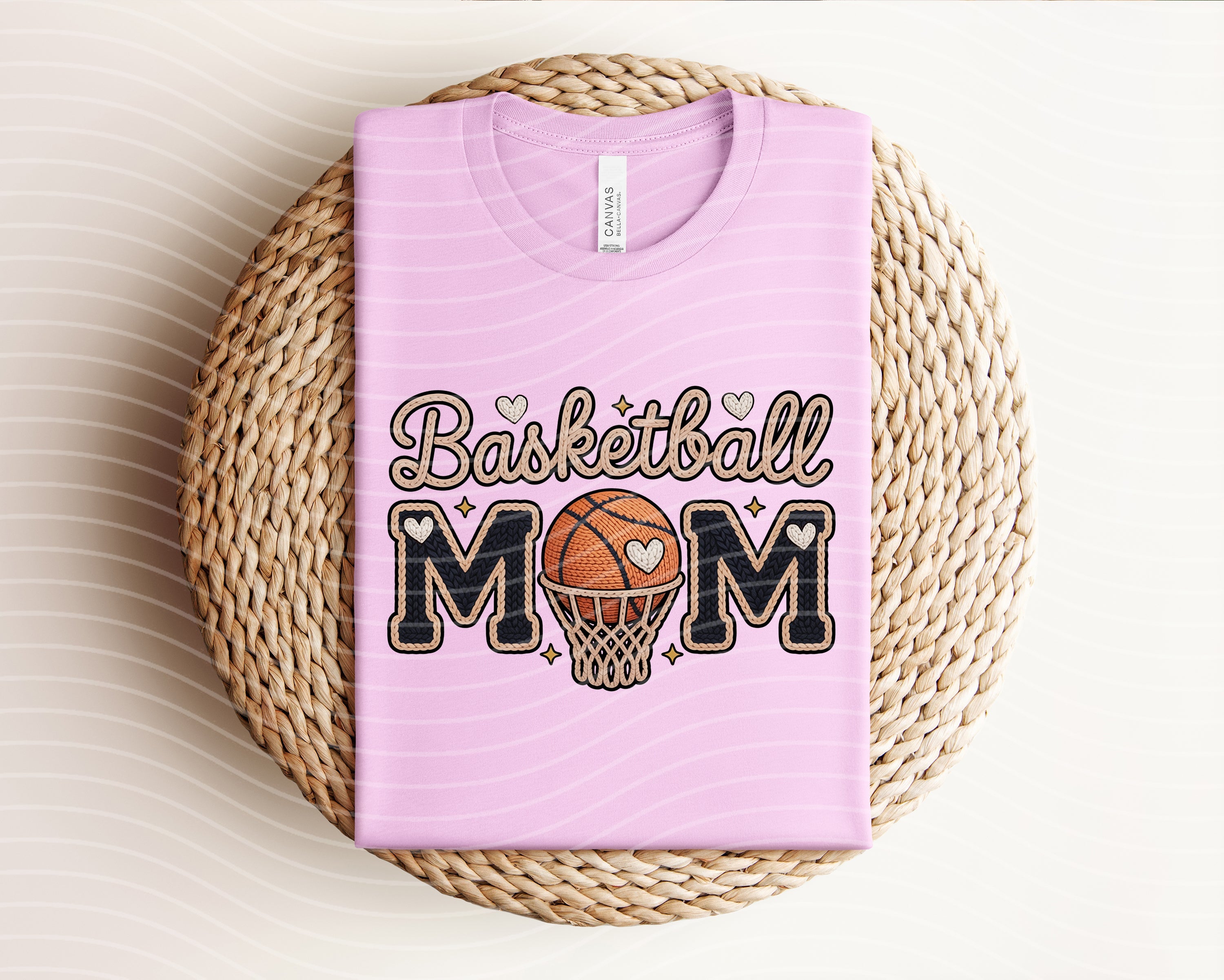 Basketball Mom yarn graphic tee by Anchored Grace Boutique featuring a colorful basketball and yarn design on a casual tee