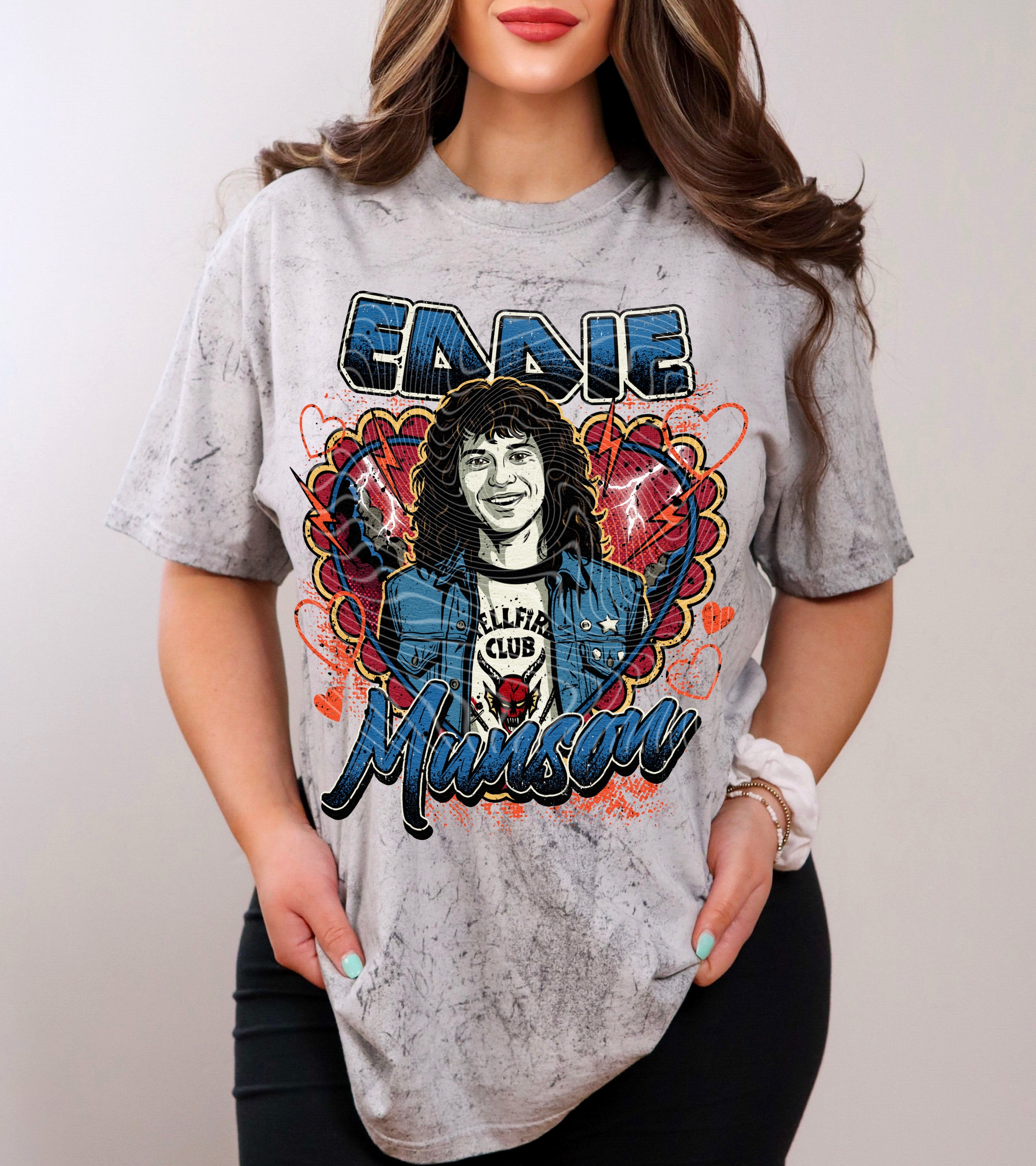 Eddie Munson graphic tee from Anchored Grace Boutique featuring a colorful graphic design on a casual t-shirt.