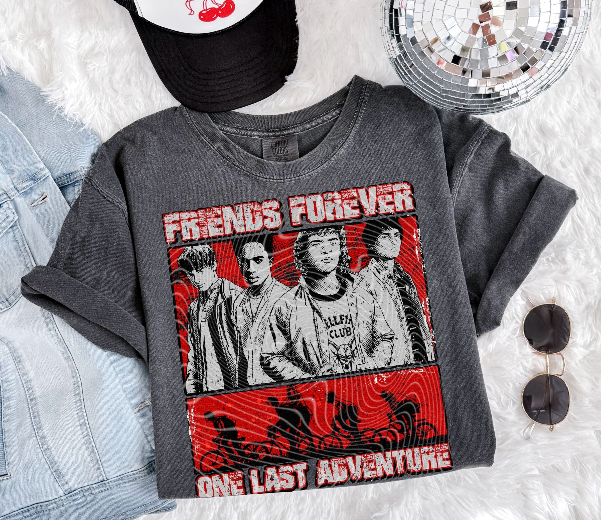 Friends Forever graphic tee by Anchored Grace Boutique featuring a colorful design and casual fit.