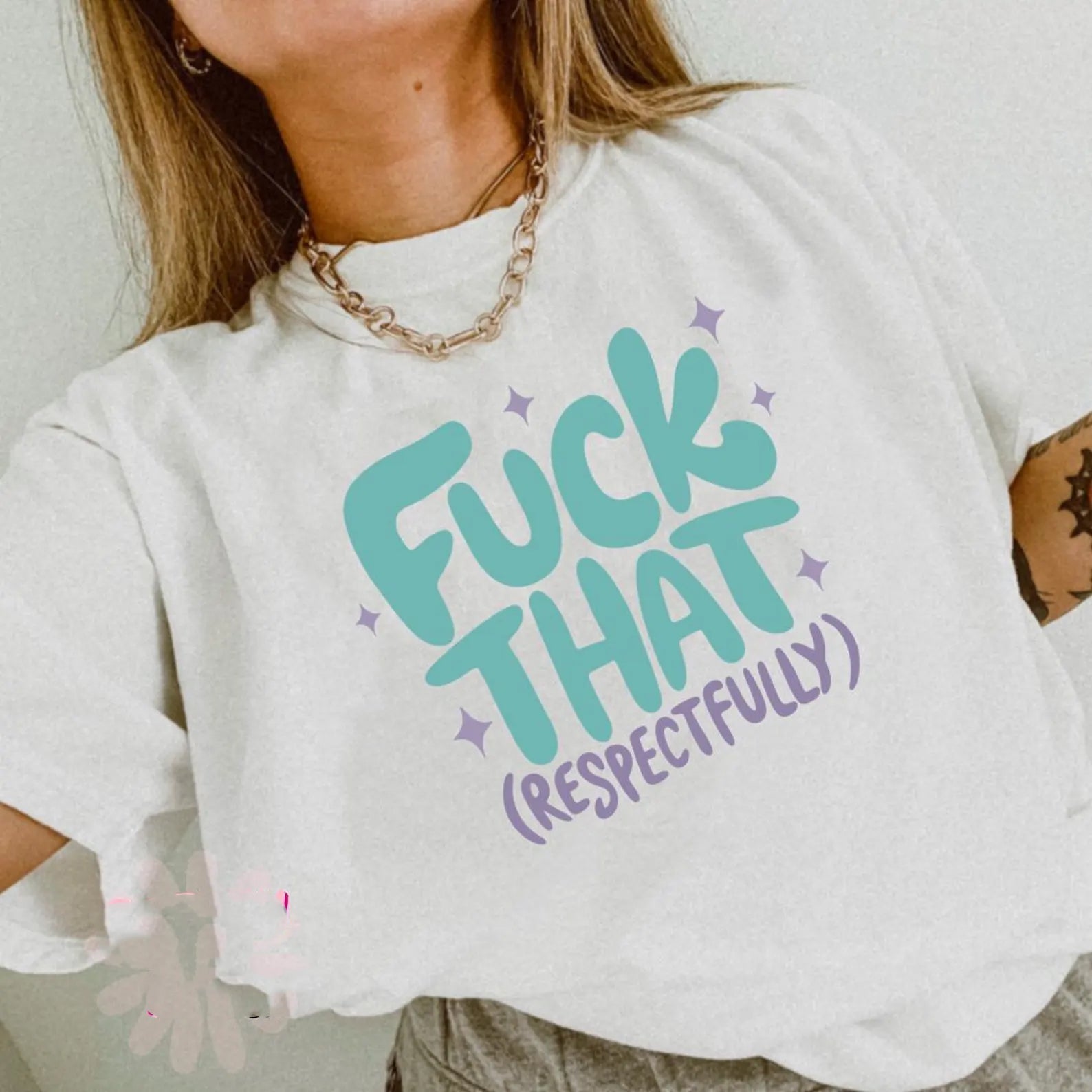 Black graphic tee from Anchored Grace Boutique featuring bold "F*** That Respectfully" design on the front.