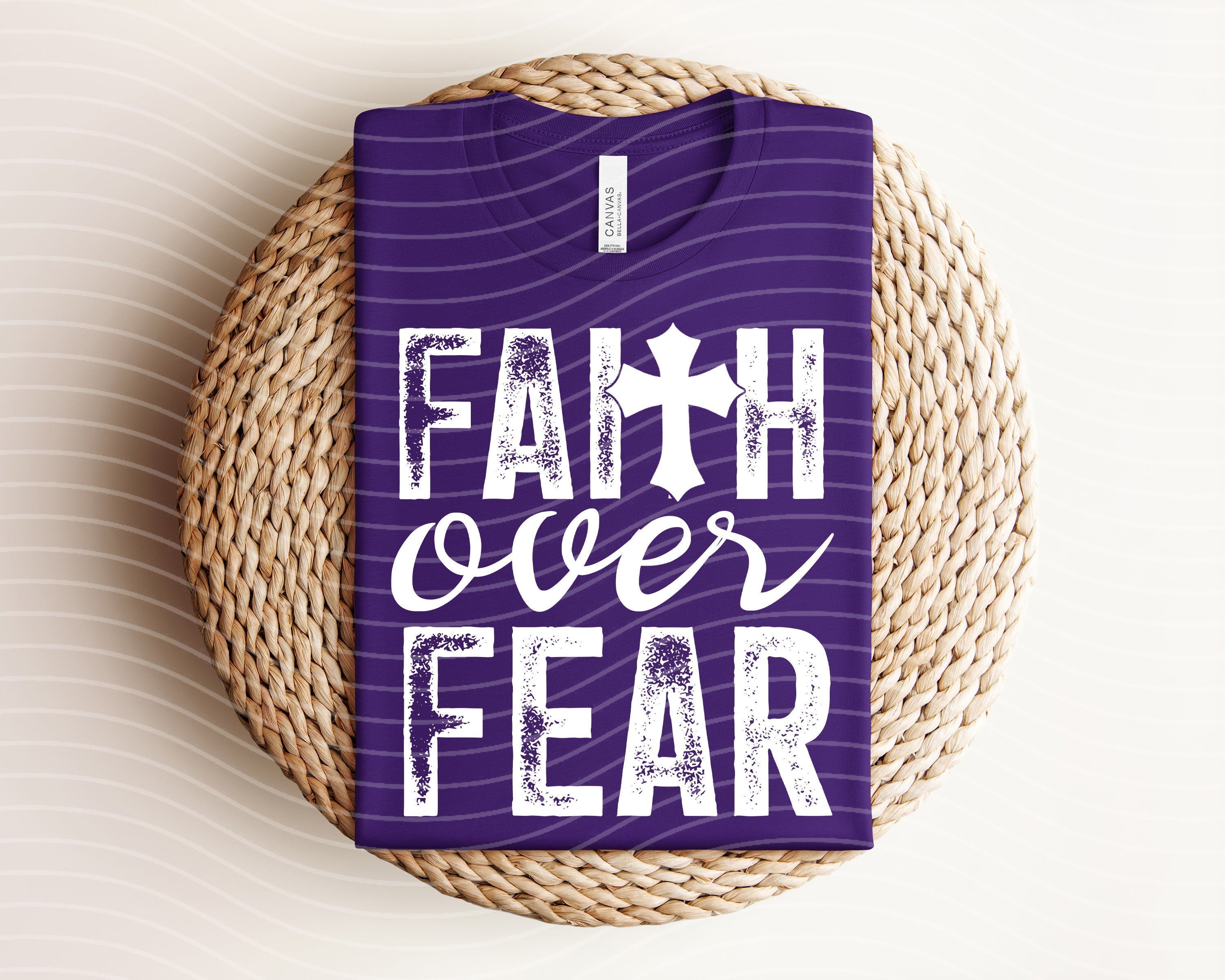 Faith Over Fear graphic tee by Anchored Grace Boutique, featuring bold text design on a casual cotton t-shirt.