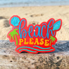 Bug & Bean Freshies Beach Please Freshie air freshener with tropical scent in a colorful, beach-themed design.
