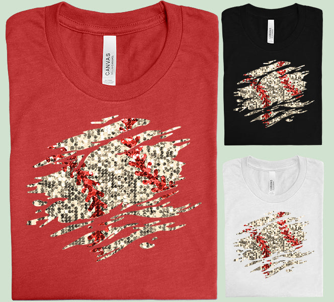 Faux glitter baseball graphic tee by Anchored Grace Boutique featuring a sporty design on soft cotton fabric.