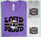 Loud and Proud baseball graphic tee by Anchored Grace Boutique featuring bold lettering and casual fit on a model.