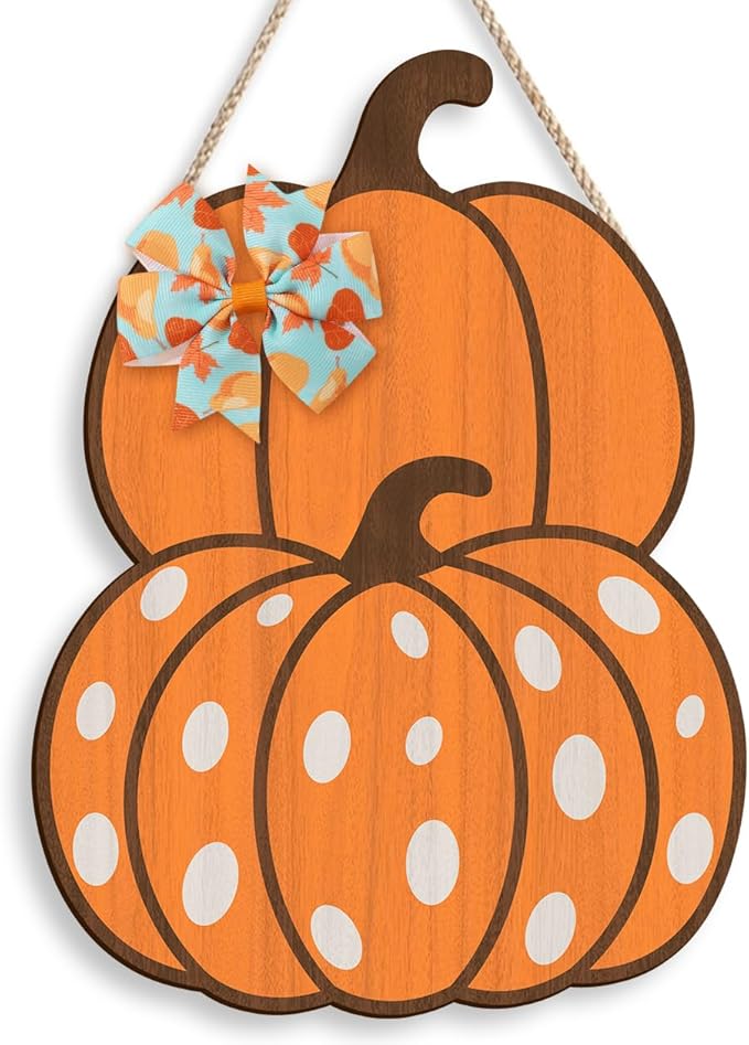 Color Valley Art wooden pumpkin door sign, rustic fall decor wall art for Thanksgiving, 8.7x11.8 inches, CozyNest Decor.