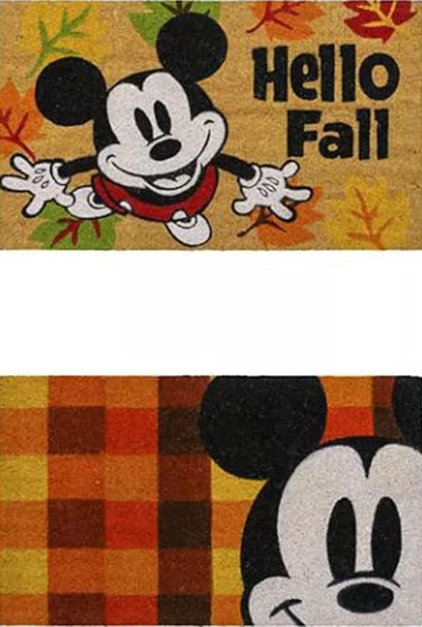 CozyNest Decor Disney Mickey Mouse doormat rug with fall plaid design, indoor outdoor entryway coir mat, 20x34 inches, 2-pack