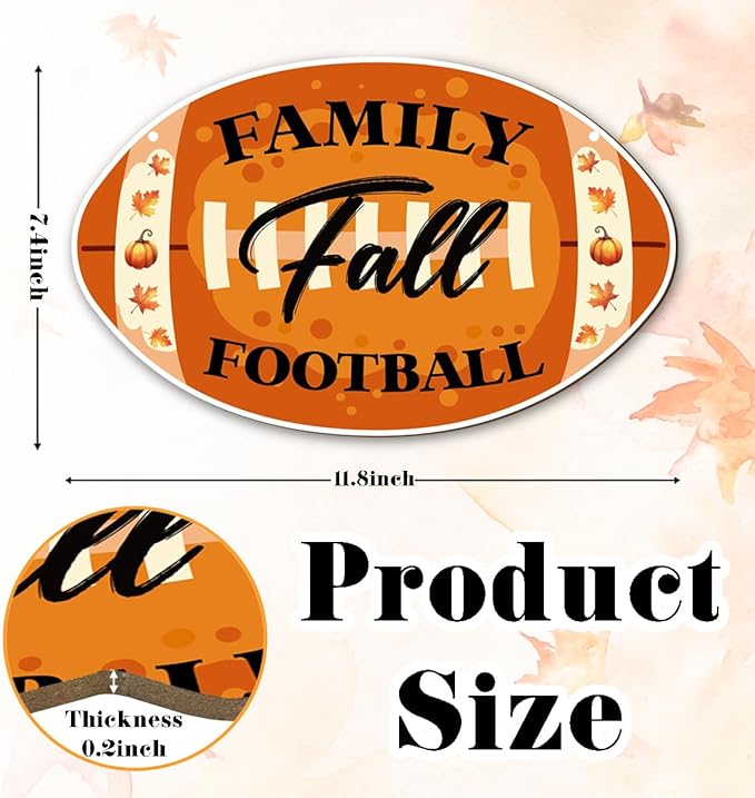 Rustic wooden autumn sign with football motif, celebrating Thanksgiving and harvest, ideal for home interior or exterior decor.