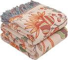 CozyNest Decor boho fall throw blanket in orange and sage green, floral print, soft breathable cotton for bed or sofa, 60x80 inches.