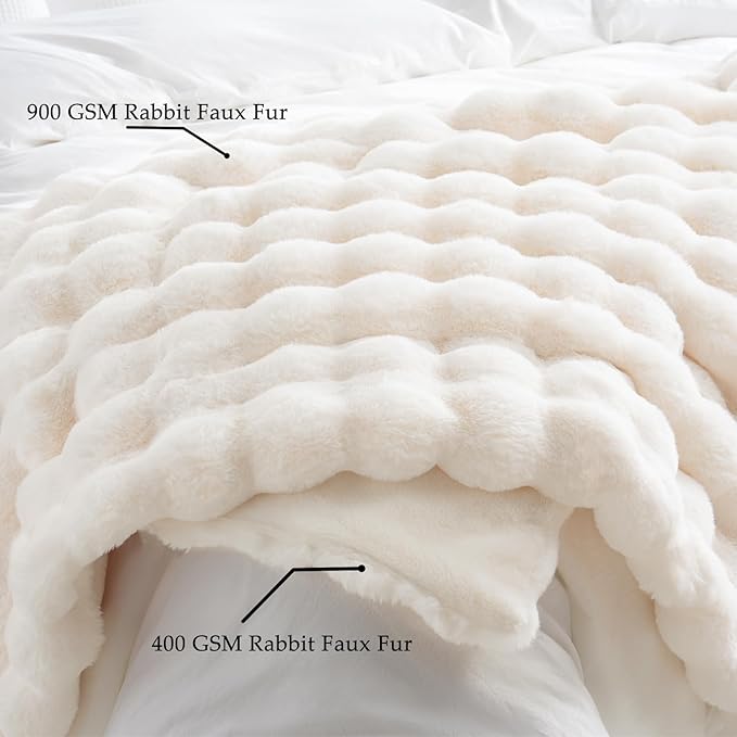 CozyNest Decor cream white faux fur throw blanket for couch, fluffy and soft, 50x60 inches, perfect for home decor and gifts