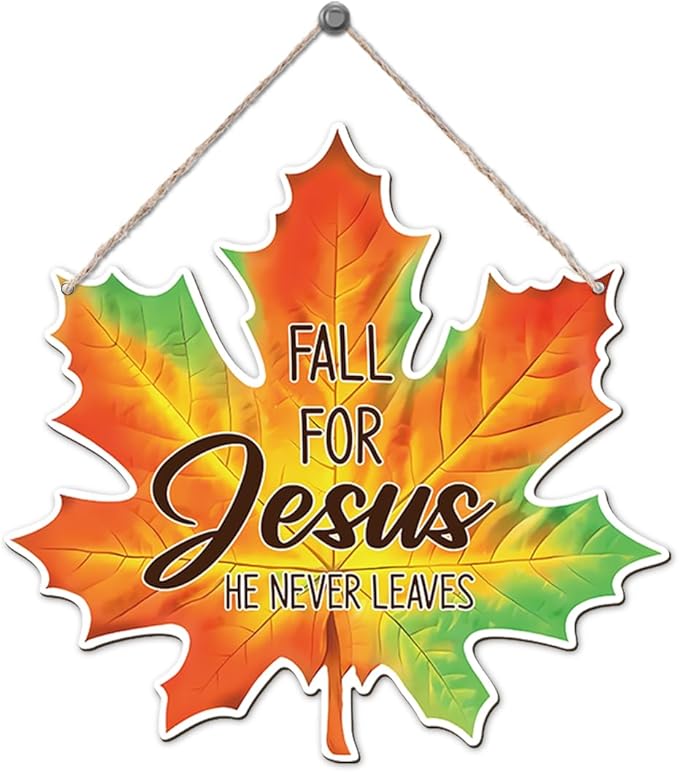 CozyNest Decor fall-themed Jesus wall sign with maple leaf design, perfect for farmhouse autumn front door or wall decoration.