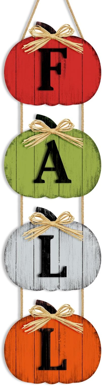 Rustic pumpkin door sign by CozyNest Decor, fall-themed wooden hanging decoration for porch or yard, perfect for autumn home decor.