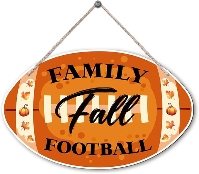 Rustic Autumn Wooden Sign with football design, perfect for Thanksgiving and fall home decor by CozyNest Decor.