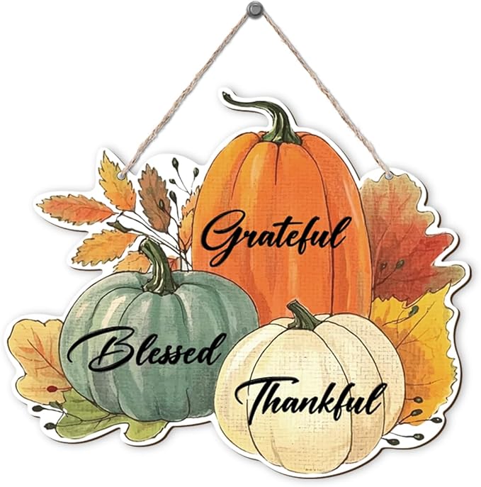 CozyNest Decor fall-themed wooden door hanger sign with maple leaves and mushrooms, perfect for autumn harvest and Thanksgiving decor.