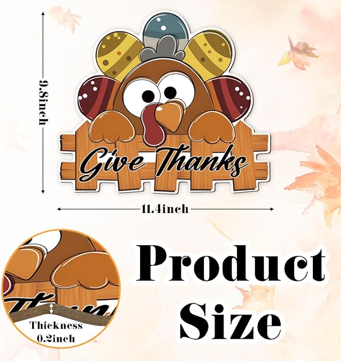CozyNest Decor Give Thanks sign with turkey design, wooden Thanksgiving door hanger for fall porch and outdoor decor.